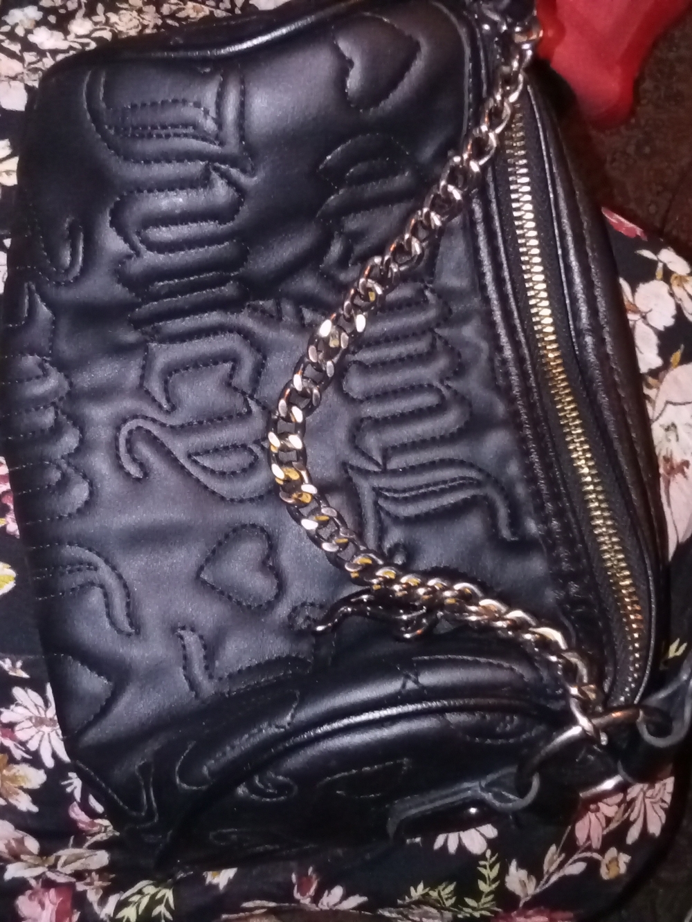 Juicy Couture Black Puff Barrel Crossbody Bag with Chain Accent
